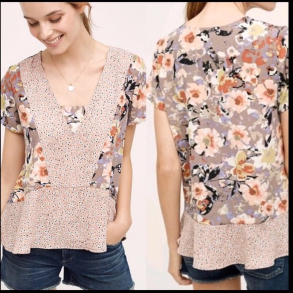 Anthropologie En Elle floral peplum blouse